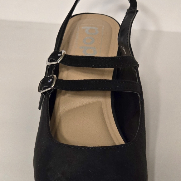 POP Womens 10 M Black Faux Suede Zaviera Mary Jane Heels NIB - Picture 2 of 6